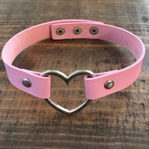 Pink Leather Choker Collar Necklace